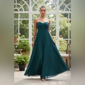 Ryanth Teal Pleated Chiffon Strapless Gown Corset Back with Shawl Size 4 | NWT